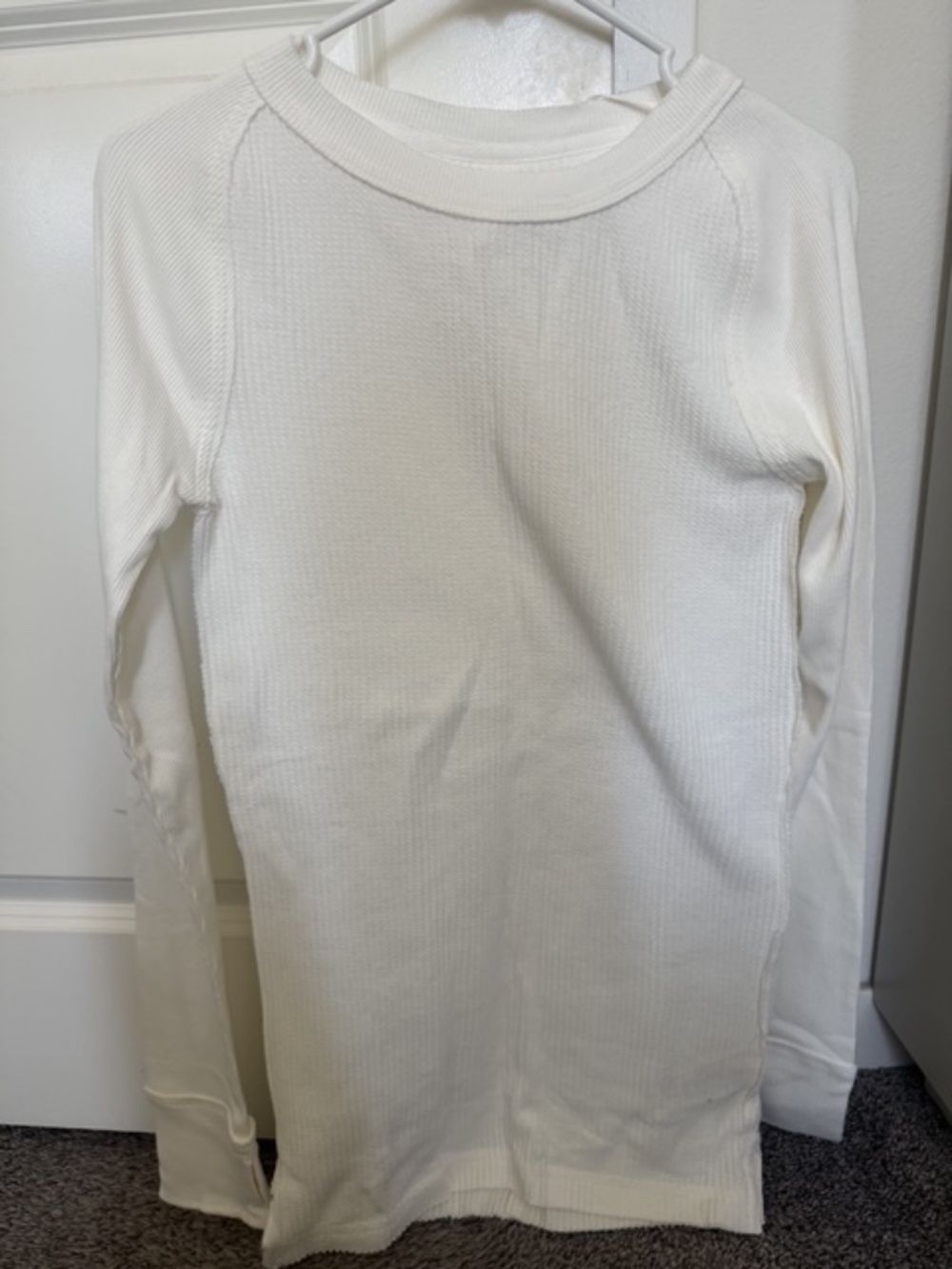 NWT Free People Waffle-Knit Thermal Long-Sleeve Top in Ivory - Size XSmall